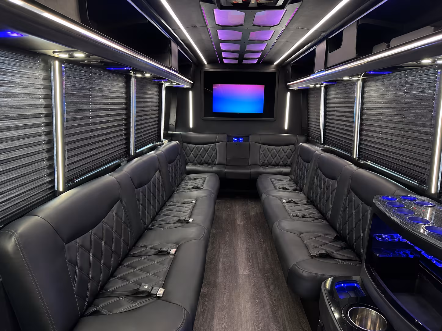 bridal party buses from getting ready to the ceremony